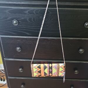 Antik Kraft Multicolor Beaded Clutch with Chain.   NEON!